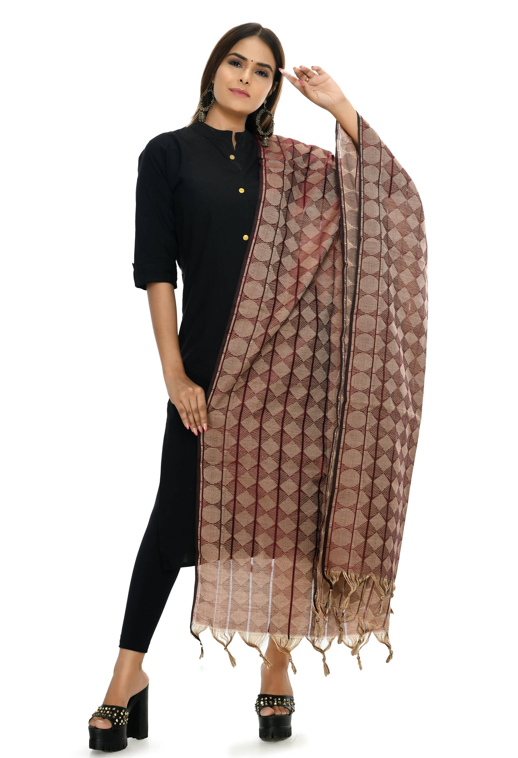 Maroon Handloom Cotton Dupatta - Traditional Ethnic Scarf