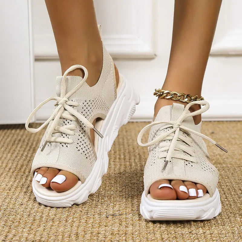 Women's Casual Hollow Thick Bottom Knit Beach Sandals - Image 23