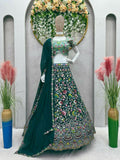 Bottle Green Faux Georgette lehenga choli with heavy sequins and thread embroidery