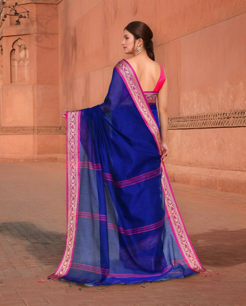 Blue & Pink Trendy Cotton Saree for Women