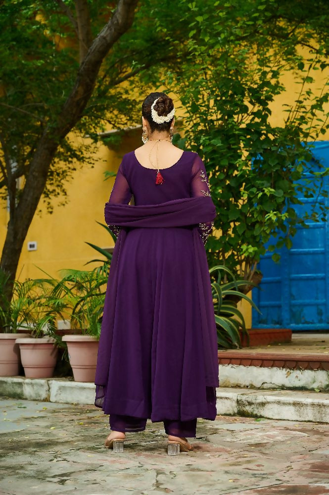 Purple Georgette Kurta Set with Sequins Embroidery Work