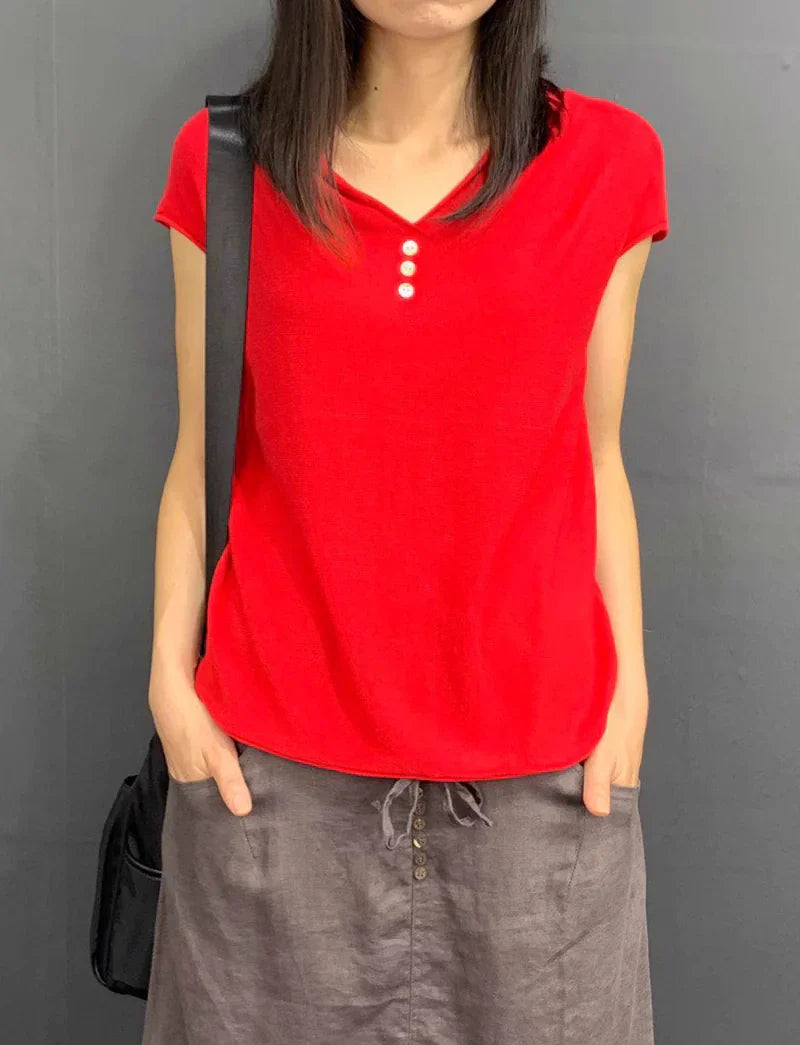 Women's V-Neck Short Sleeve Knit Top Casual Relaxed Fit Shirt - Image 4