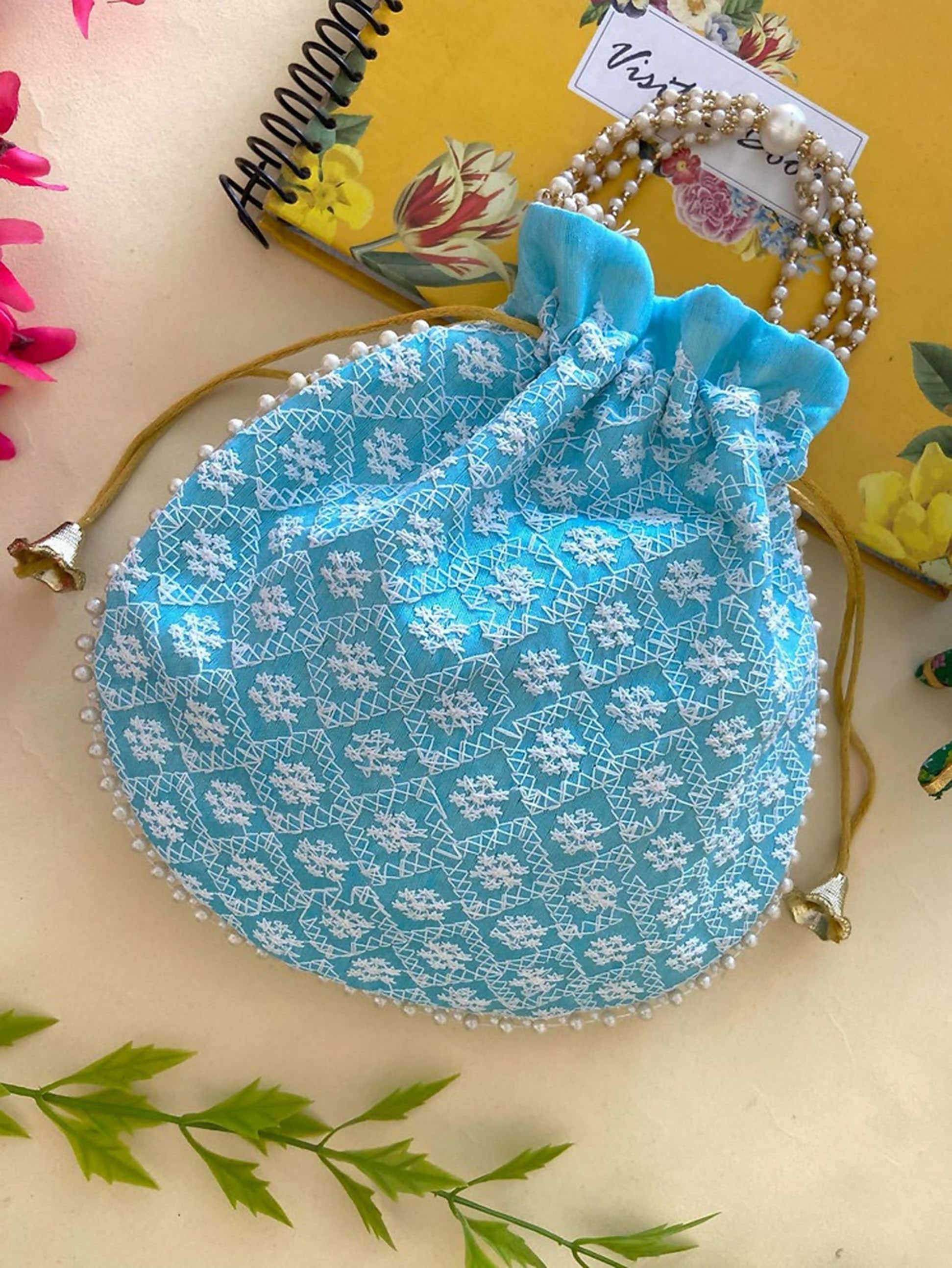 Firozi synthetic potli bag for ethnic occasions