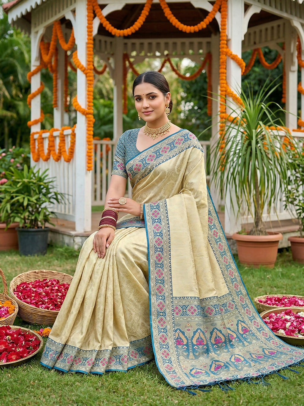Navy Blue Soft Silk Saree with Matching Blouse Piece