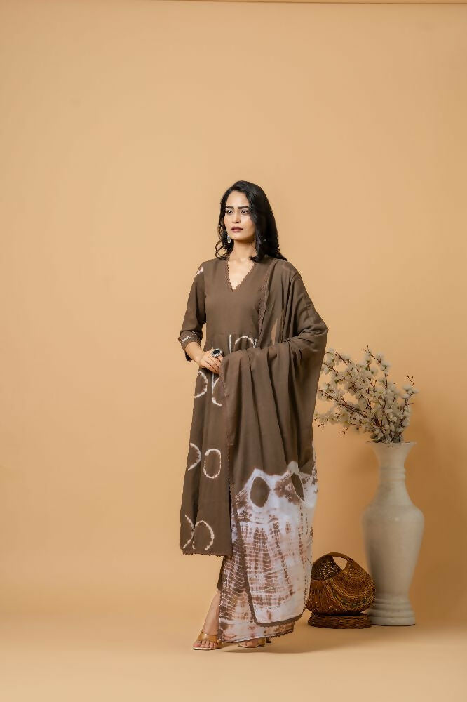 Brown Tie & Dye Cotton Suit Set - Stylish Ethnic Apparel