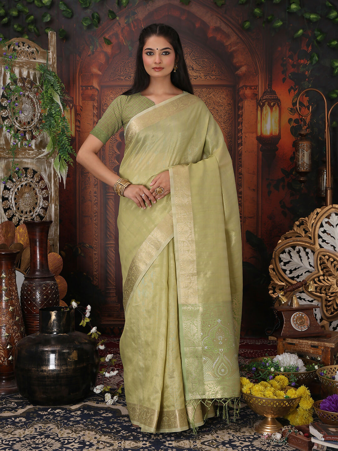Shree Shyam Fashion Organza Mhendi Green Saree