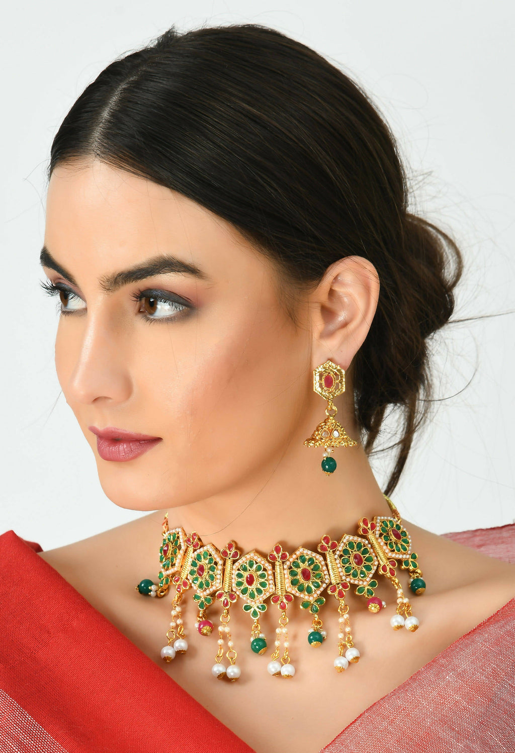 Meena and Pearl Work Gold-Polished Brass Statement Choker