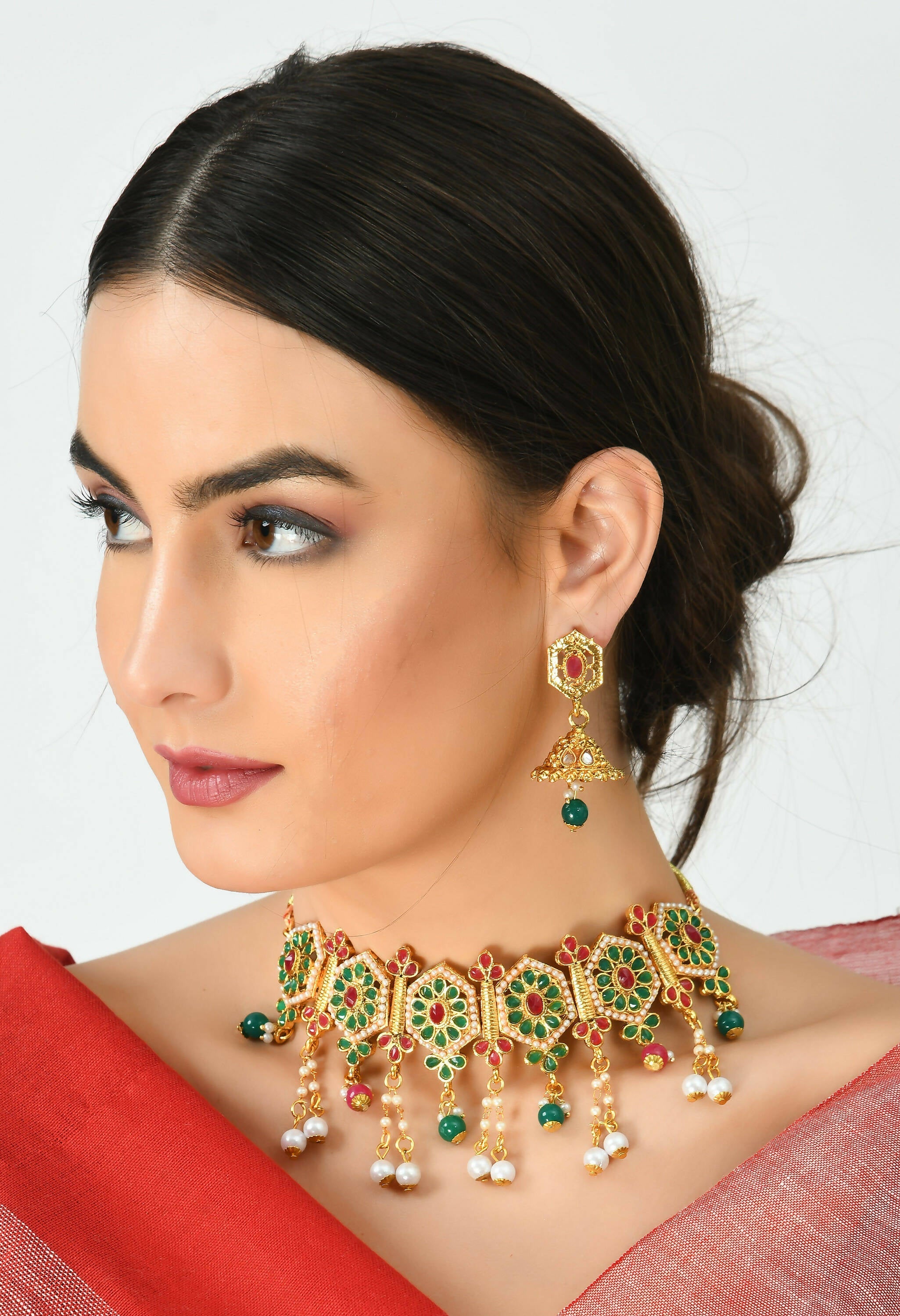Meena and Pearl Work Gold-Polished Brass Statement Choker