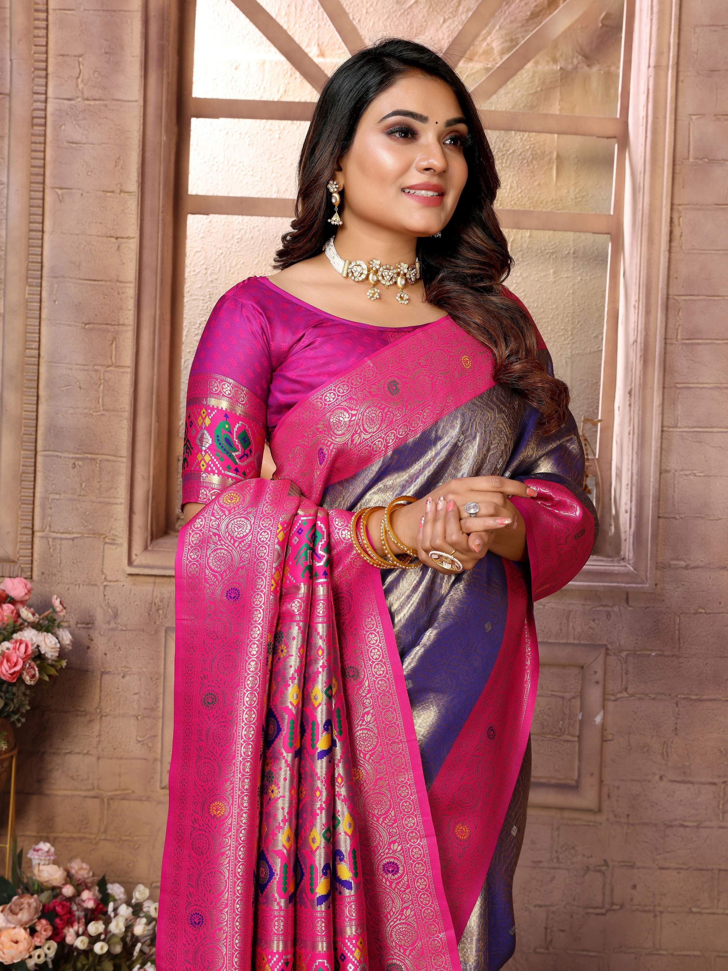 Purple Banarasi Tissue Silk Saree with Traditional Weaving