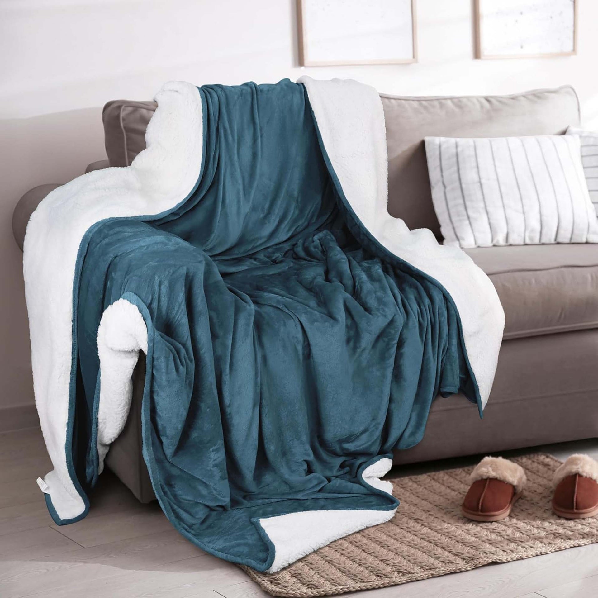White Velvet Plush Sherpa Reversible Bed Blanket Ultra Soft