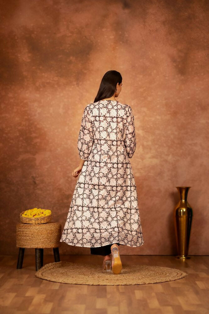 Black Floral Hand Block Printed Cotton Kurta Pant Set