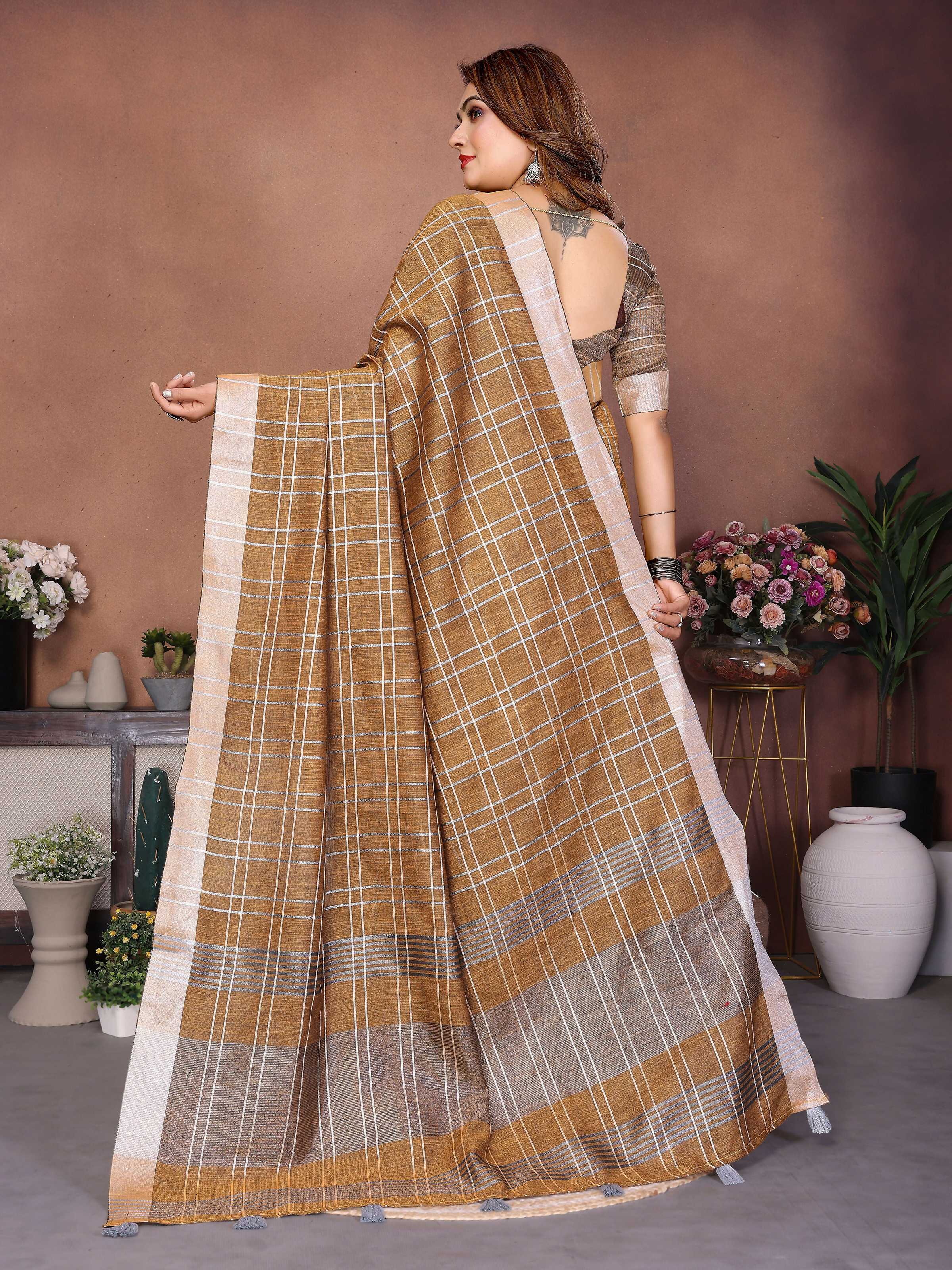 Mustard Linen Weaving Saree with Traditional Ethnic Design