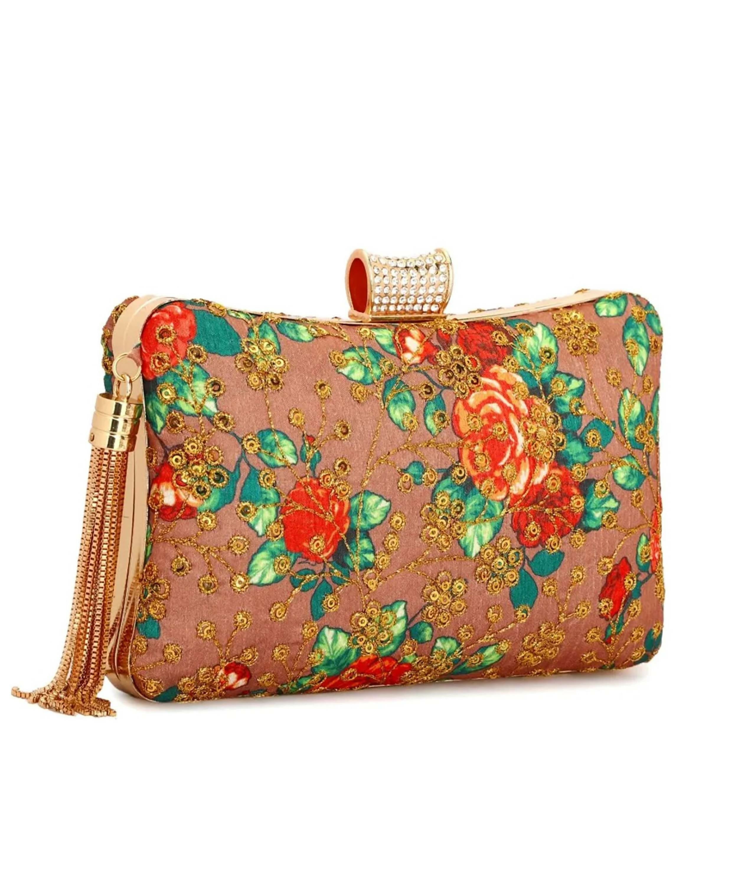 Multicolor Joban Fashion embroidered and embellished box clutch, front view
