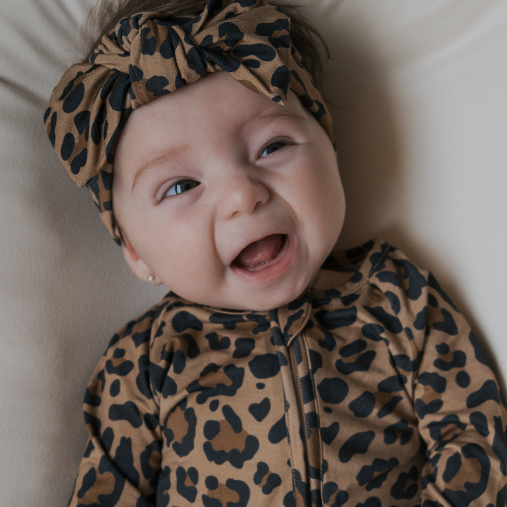 Unisex Leopard Print Bamboo Zip Pajamas for Kids
