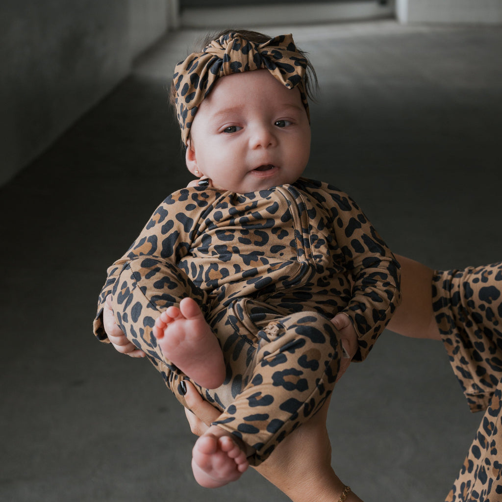 Unisex Leopard Print Bamboo Zip Pajamas for Kids