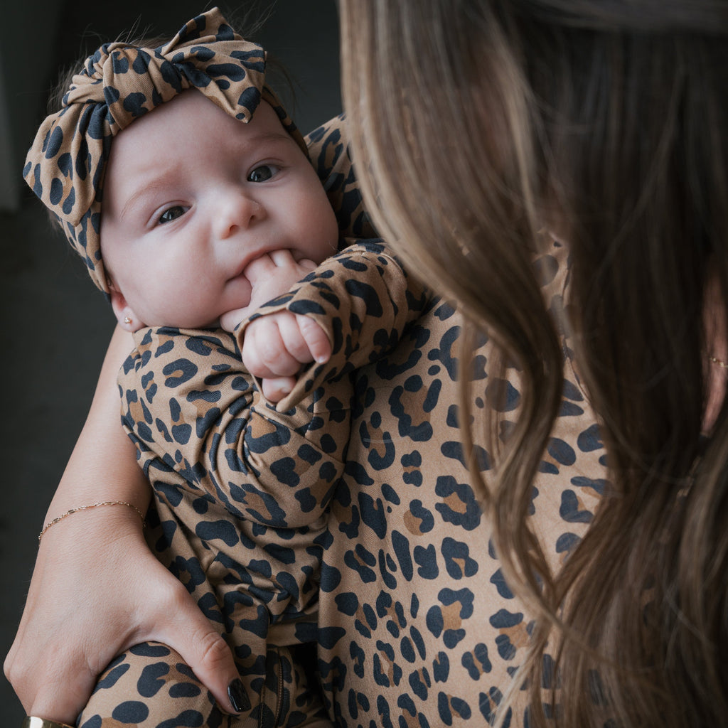 Unisex Leopard Print Bamboo Zip Pajamas for Kids