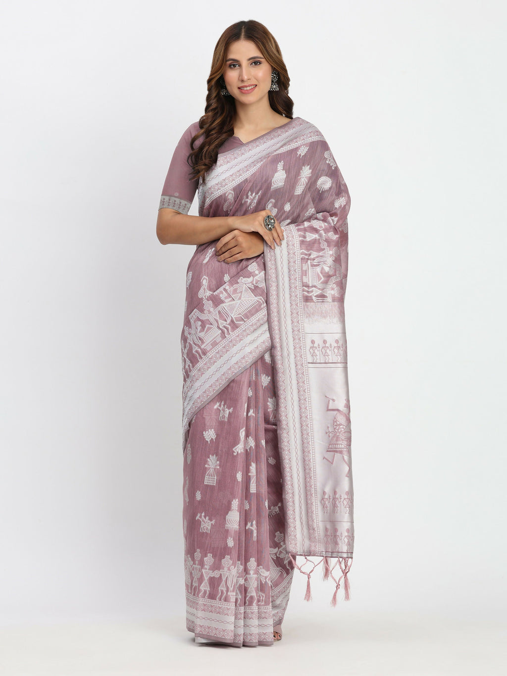 A refreshing Sea Green linen cotton saree with a matching blouse.