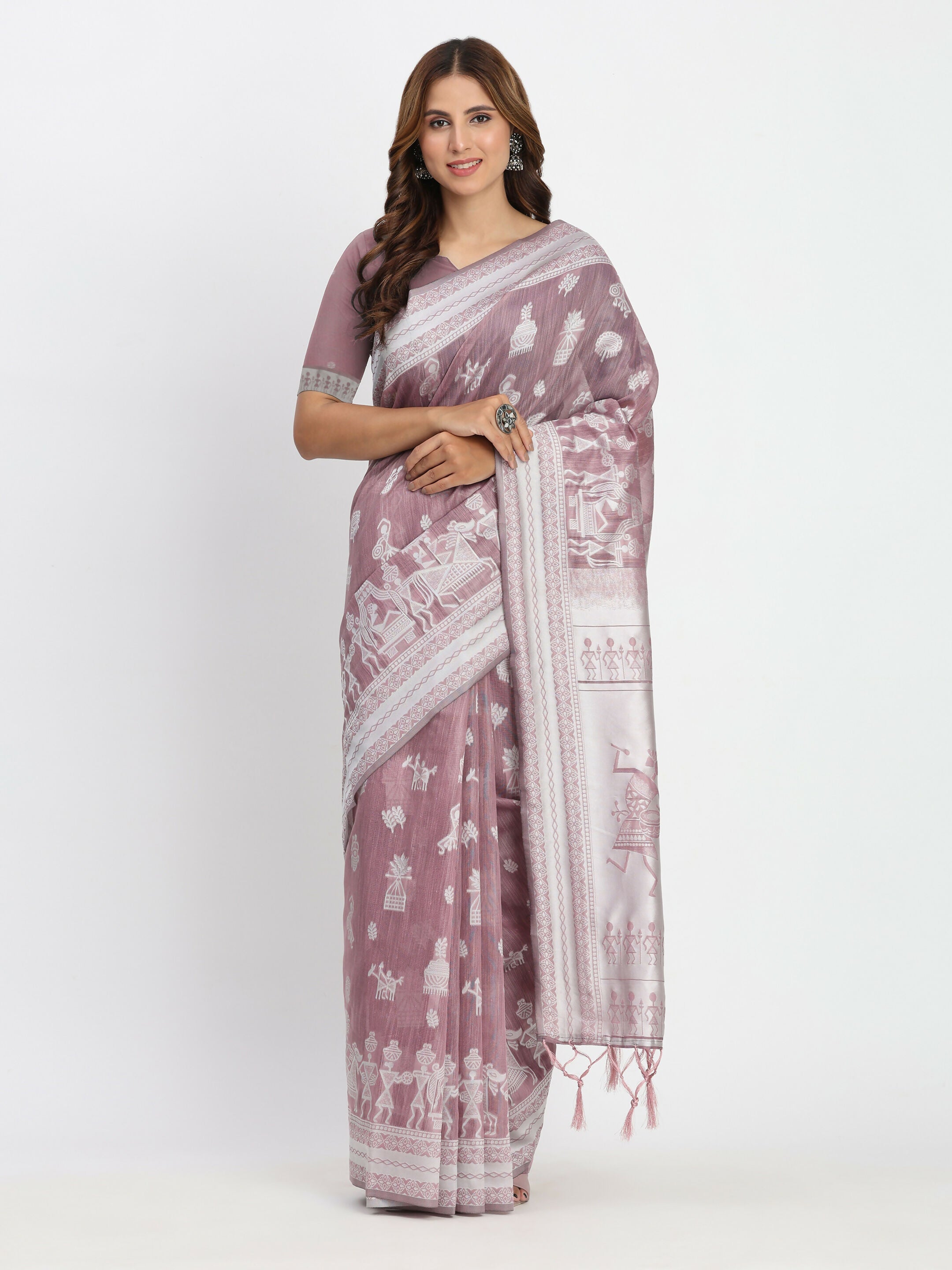 A refreshing Sea Green linen cotton saree with a matching blouse.