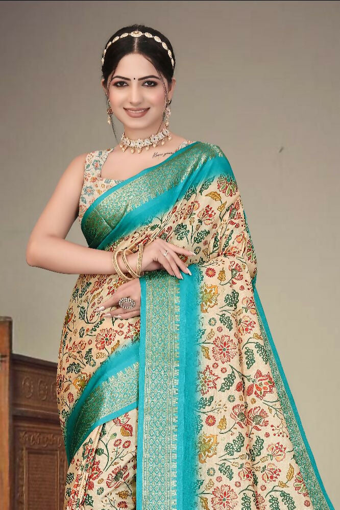 Multi Heavy Rich Cotton Silk Digital Print & Jacquard Saree
