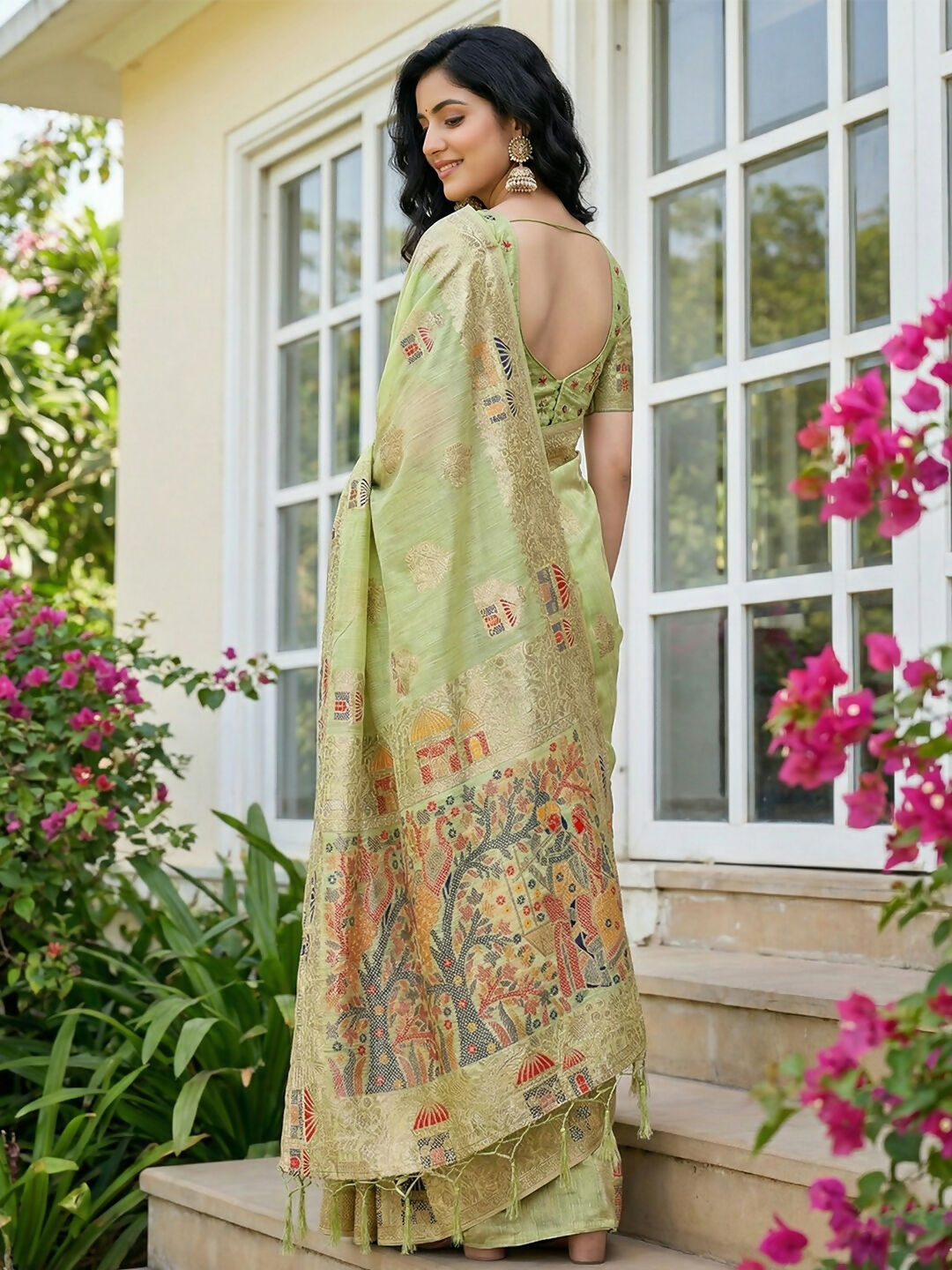 Light Green Linen Cotton Saree for Everyday Comfort