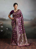 Rich Wine color Silk Blend saree for formal occasions