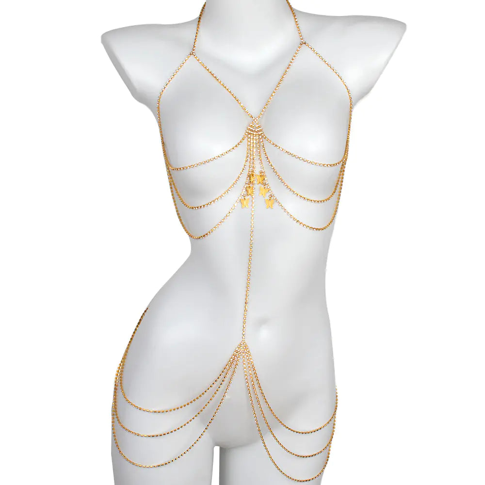 Luxury Rhinestone Geometric Butterfly Body Chain