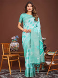 Sea Green Linen Cotton Saree with matching blouse piece, versatile ethnic drape
