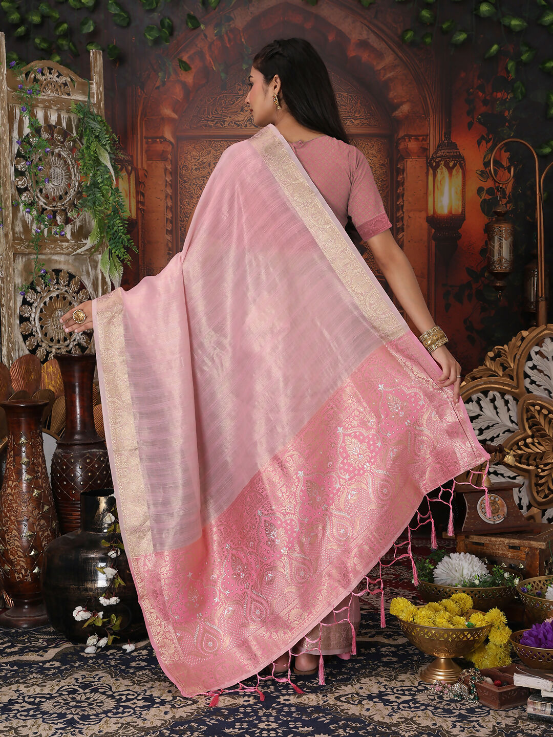 Light Pink Organza Saree with Matching Blouse