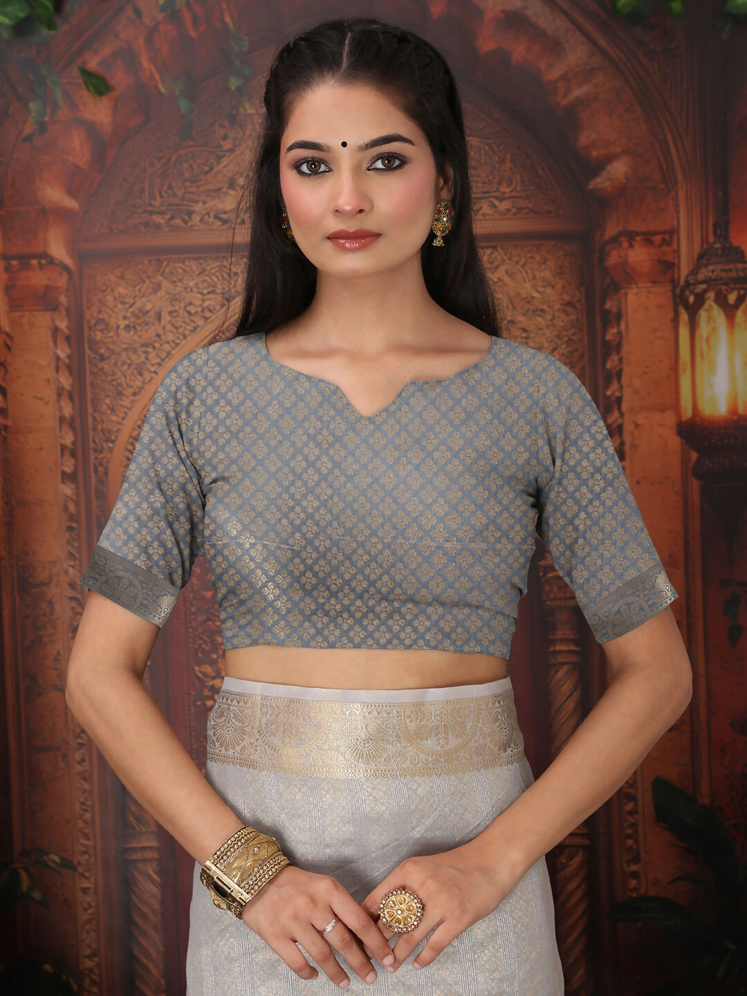 Gray Organza Saree with Matching Blouse Piece