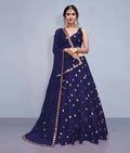 Navy Blue Art Silk Lehenga Choli with real mirror work and sequins