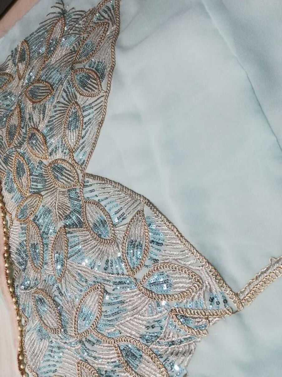Turquoise Faux Georgette Lehenga Choli with Crush & Zari Work