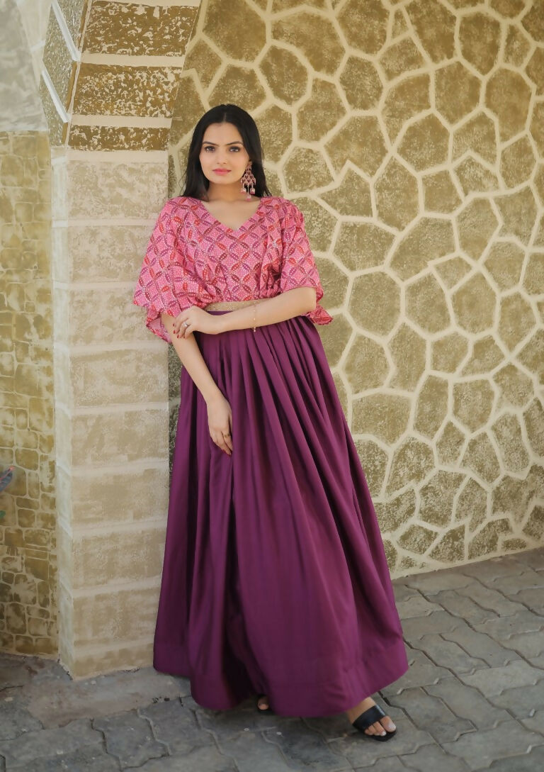 Wine Printed and Sequins Chinon Floor Length Anarkali Dress