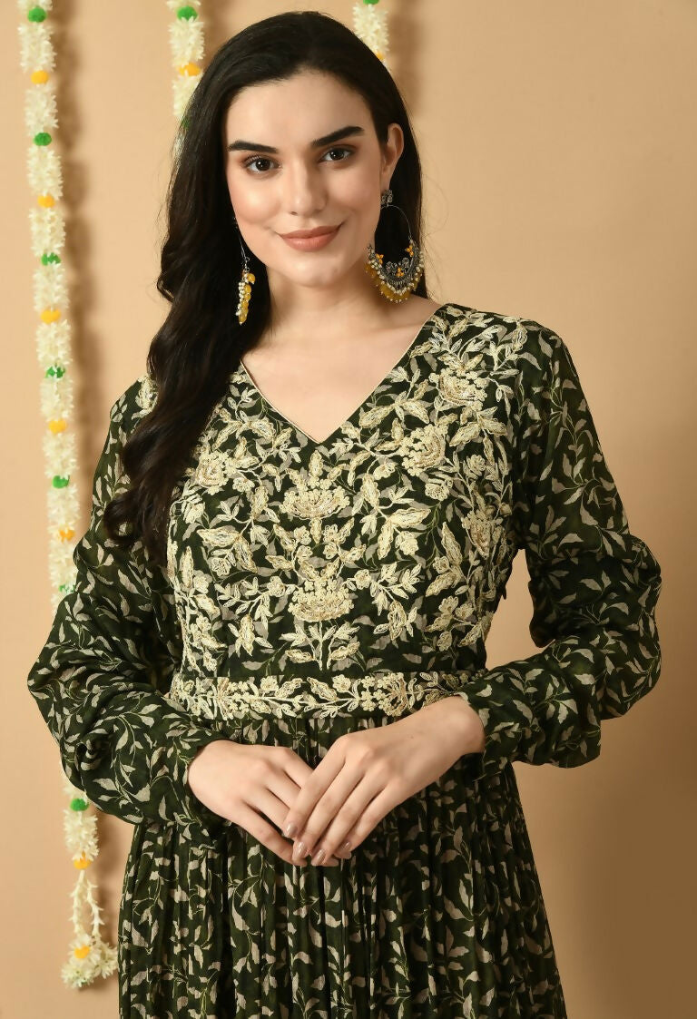 Women's Elegant Green Chinnon Kurta Set - 2 Piece Ethnic Wear