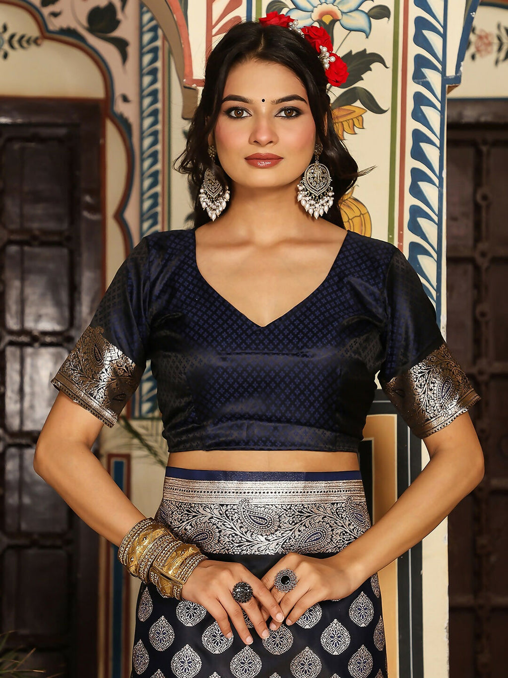 Shree Shyam Fashion Navy Blue Silk Saree