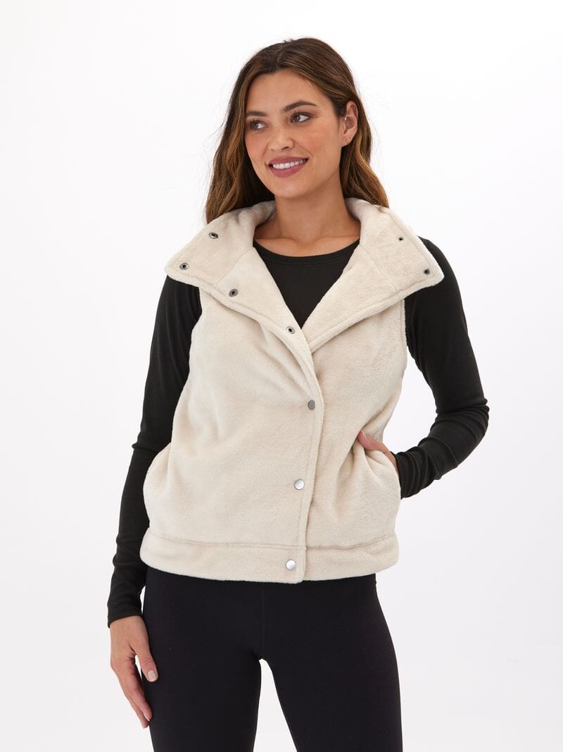 Kelsey Sherpa Vest in Cream - Relaxed Fit Snap Button Outerwear