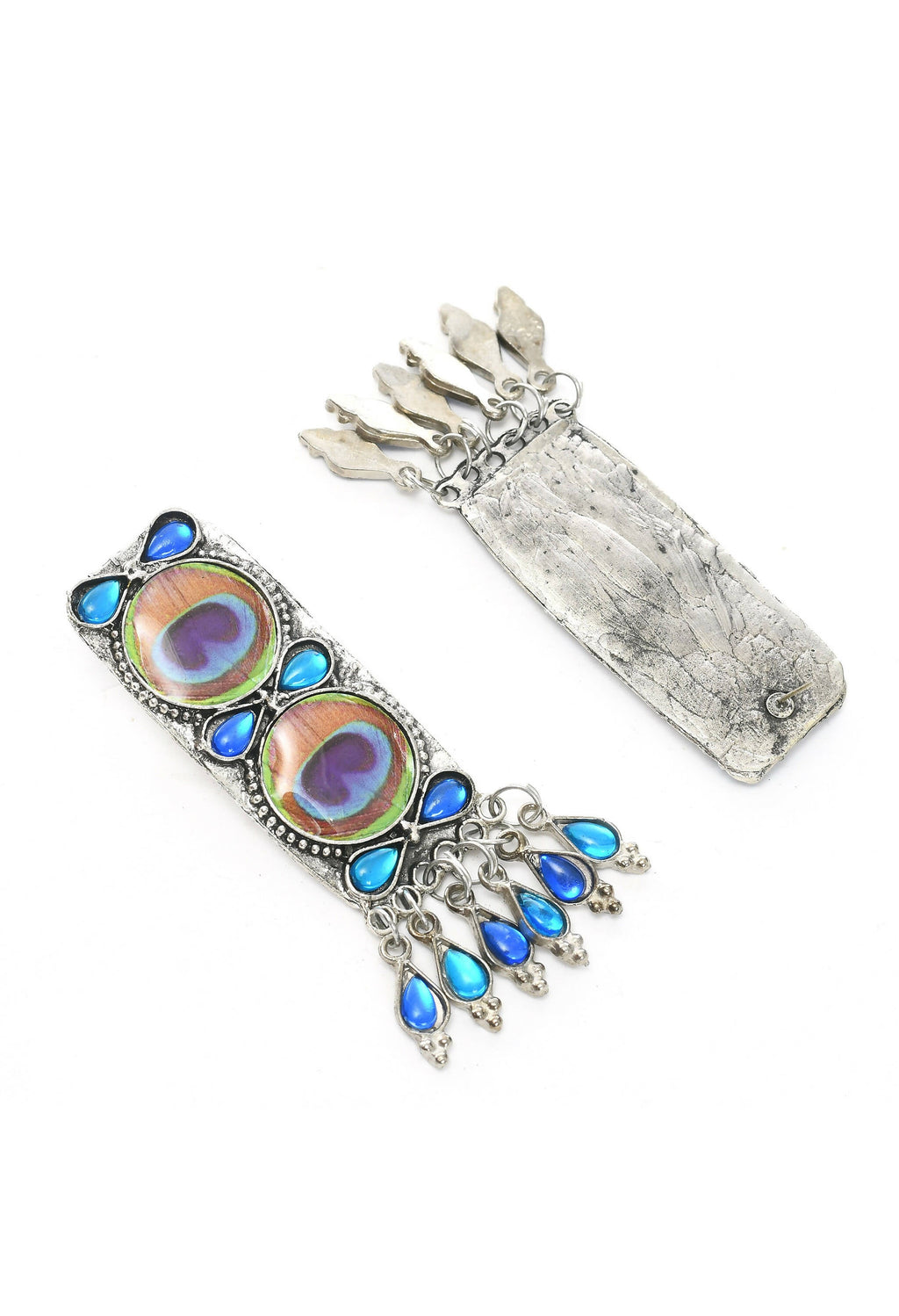 Peacock Wings Choker Necklace in Oxidised Silver-Plated Brass