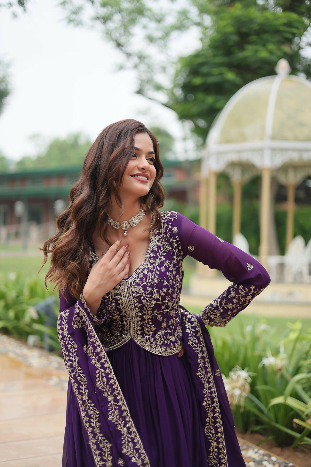Purple Georgette Kurta Set with Sequence Embroidery