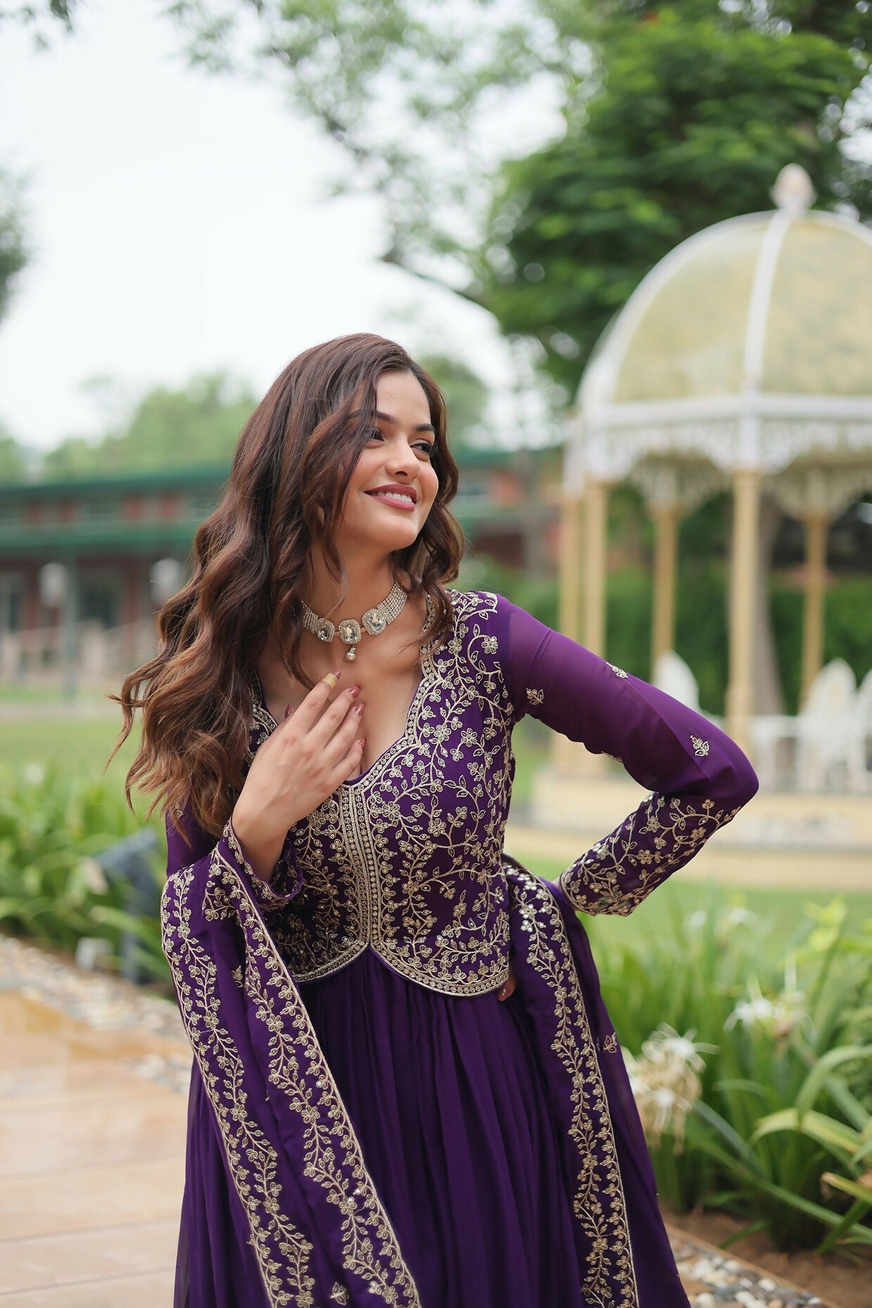 Purple Georgette Kurta Set with Sequence Embroidery