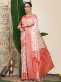 Shree Shyam Fashion Linen Cotton Red & White Saree