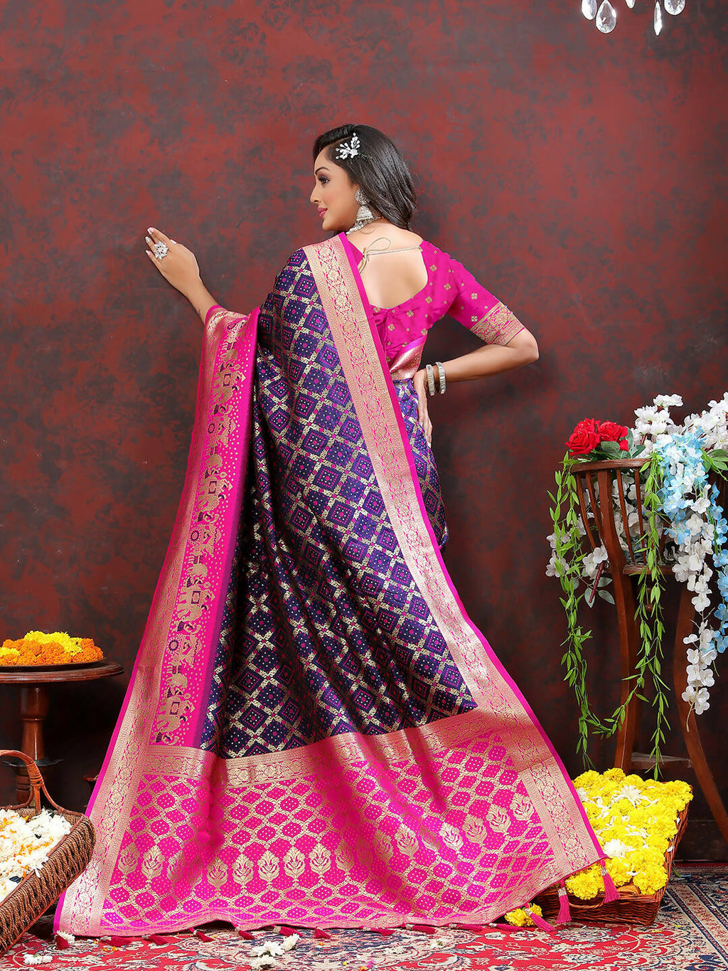Lorenvalley Fashion Purple & Magenta Patola Silk Woven Design Meenakari Weaving Saree