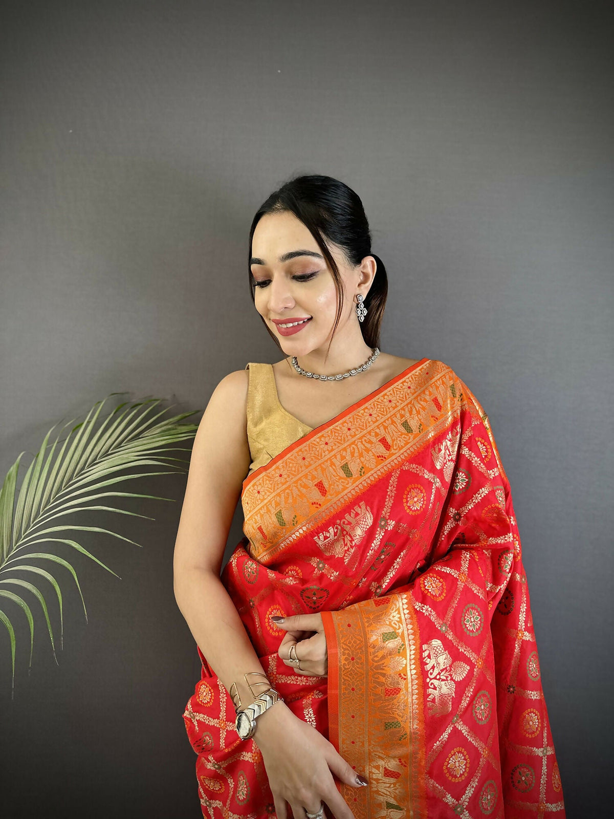 Red Geometric Pattern Soft Silk Patola Saree with Matching Blouse