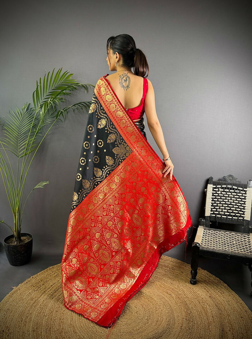 Red Banarasi Silk Saree with Classic Butti Embroidery
