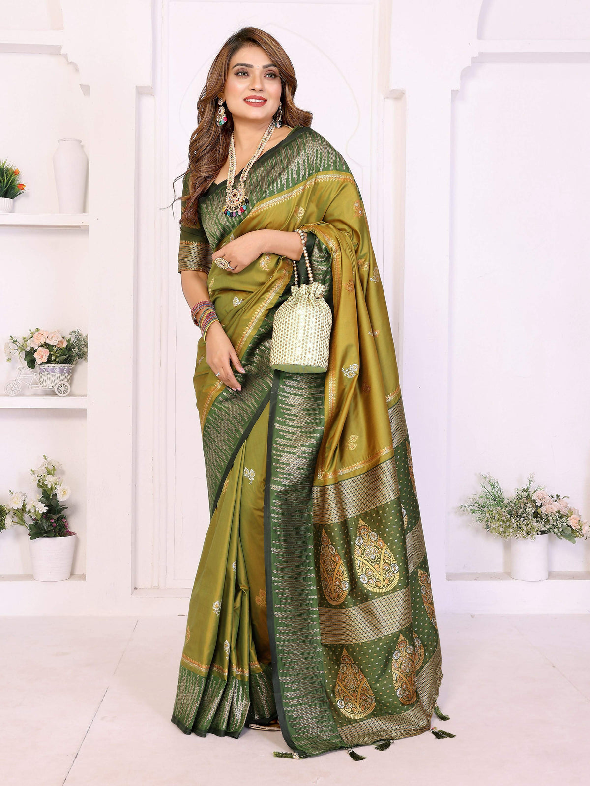 Pista Green South Soft Silk Zari Weaving Saree with Blouse Piece