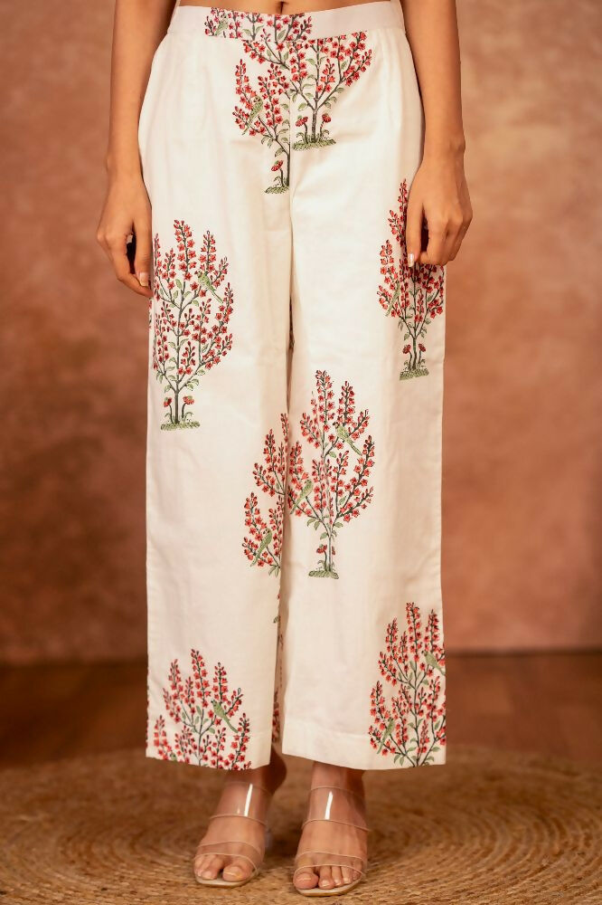 Off White Pink Hand Block Printed Cotton Suit Set