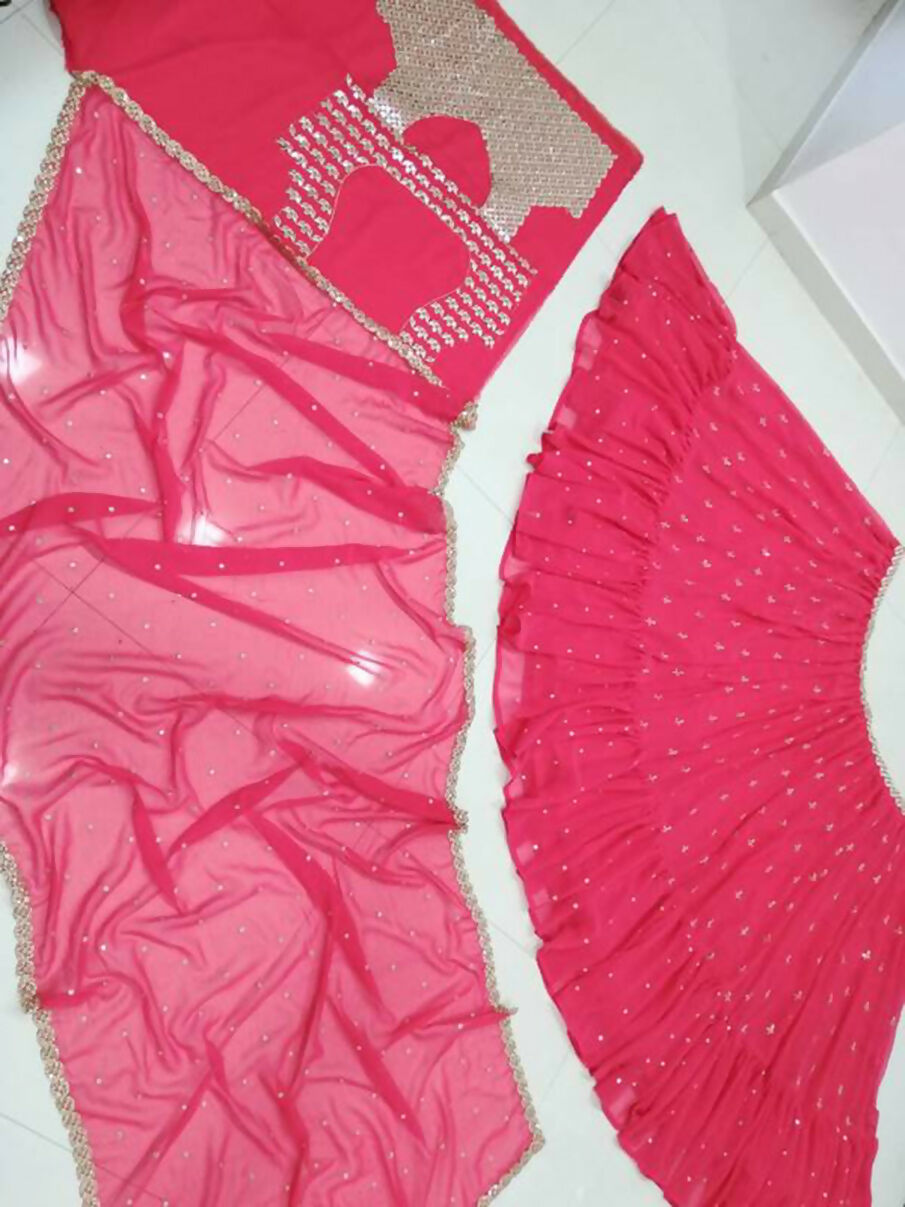 Rani Pink Faux Georgette Lehenga with Zari and Sequin Embroidery
