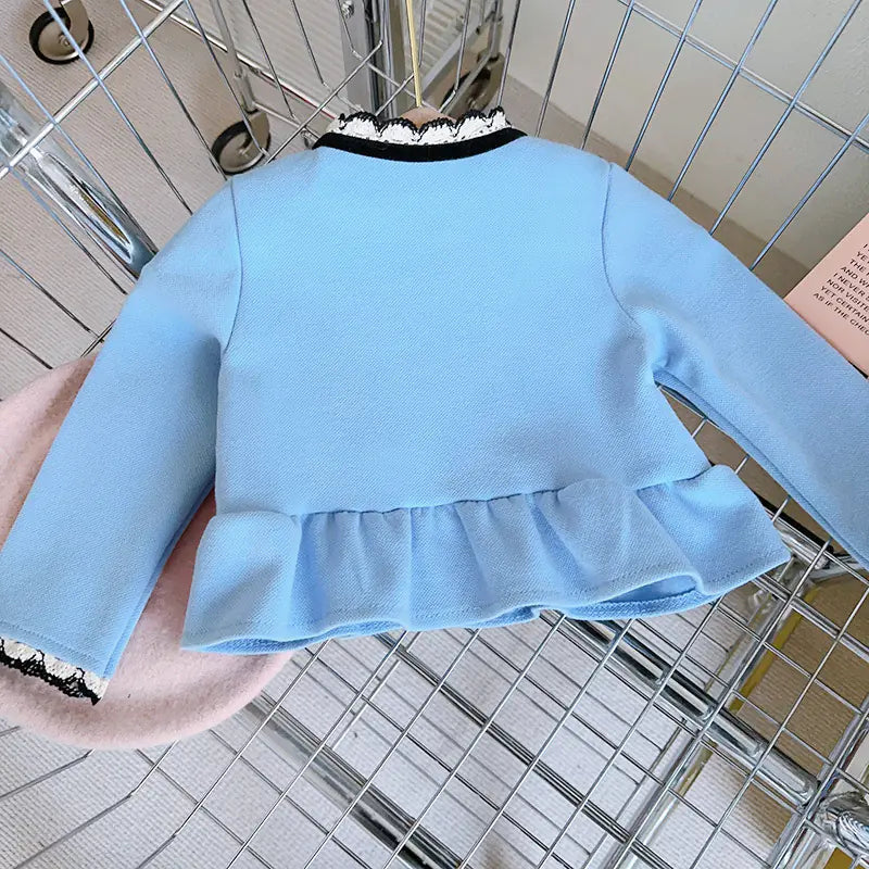 Cute Girls' Winter Fleece Sweater Set with Ruffles