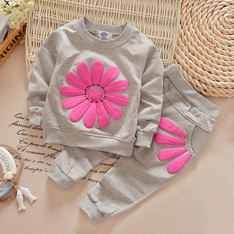 Spring Autumn Floral Outfit Set for Girls