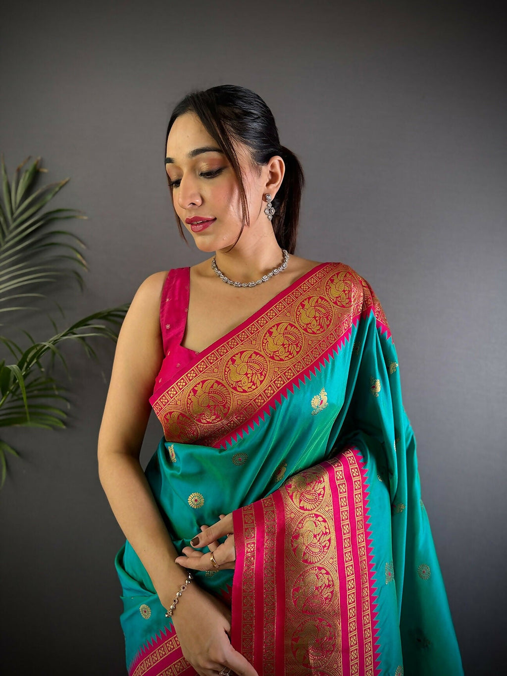Banarasi Turquoise Woven Soft Silk Saree with Blouse Piece