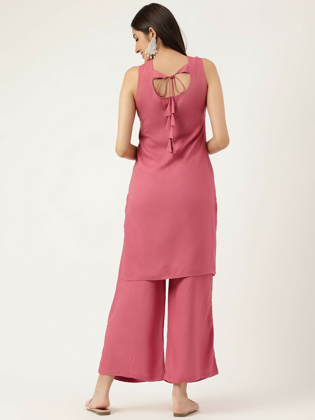 Rust Rayon Straight Kurta and Bottom Set with Embroidery