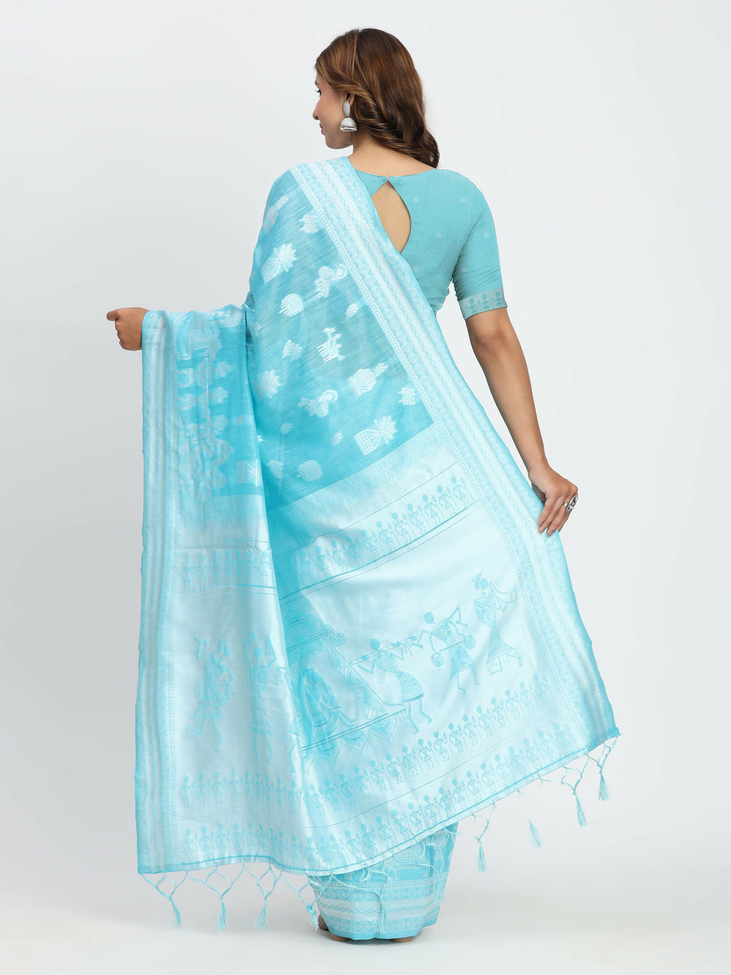 Grey Linen Cotton Saree with Matching Blouse Piece